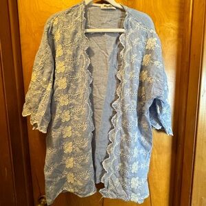 Light Blue Embroidered Open-Front Top by Haptics